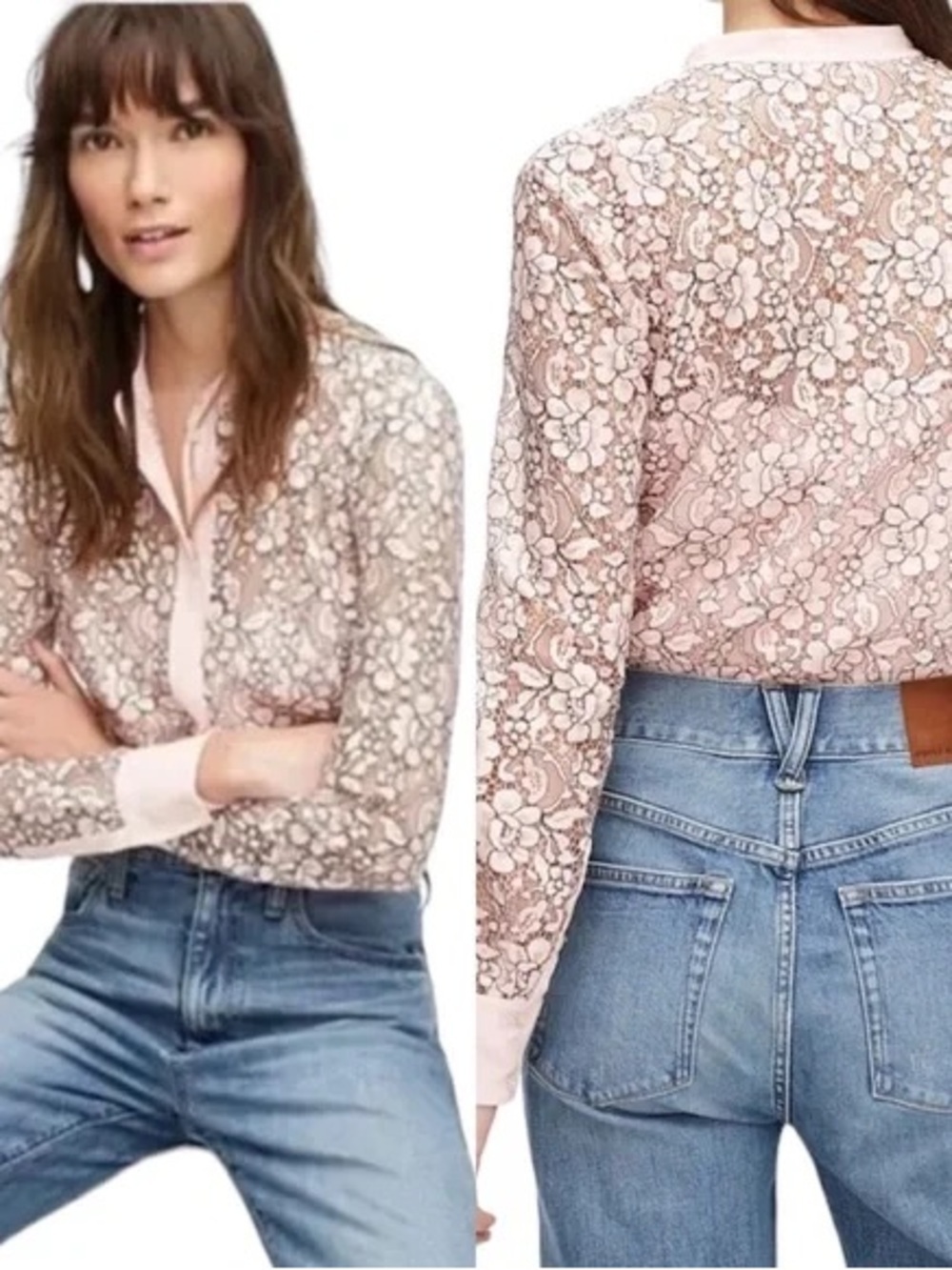 J CREW Pink Lace Button Down Blouse 4